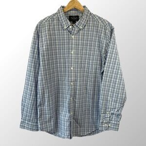 Nat Nast Shirt Mens Large Blue White Plaid Long Sleeve Button Down Cotton